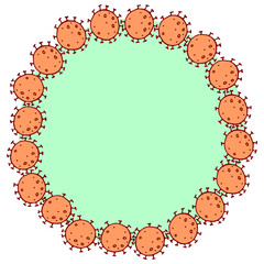 Background, frame, border from molecules, cells of virus, bacteria. Pandemic, epidemic covid-19. Concept of quarantine coronavirus, vaccination. Vector hand drawn outline doodle isolated