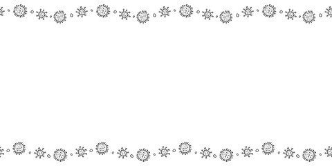 Background, frame, border from molecules, cells of virus, bacteria. Horizontal top and bottom edging, border on theme of Pandemic, epidemic covid-19, quarantine, vaccination. Vector drawn isolated