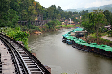 Fototapeta na wymiar Kanchanaburi, Thailand - Rail Line to Krasae Cave by River Kwai