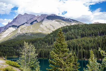 Fototapeta na wymiar landscape with lake trees and mountains