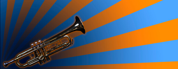 Fototapeta premium Trumpet in the middle of blue and orange lines