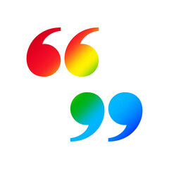comma sign rainbow colorful for clip art, quotation mark sign isolated on white, quote symbol for illustration, icon quote for graphic  flat lay design