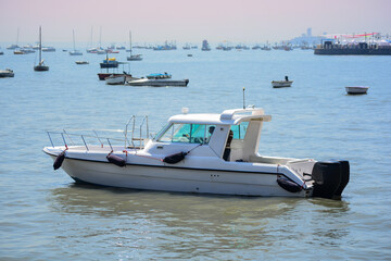 Yacht anchored in the Mumbai harbour