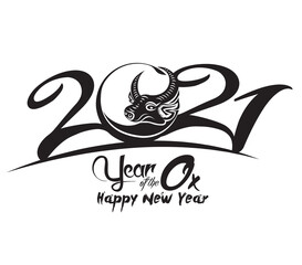 Chinese Calligraphy 2021 Chinese Happy New Year of the Ox