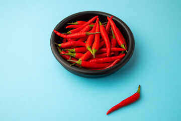hot red chili, on blue background