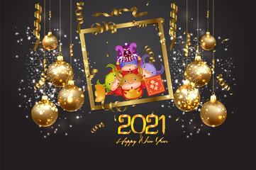 Happy chinese new year 2021. Zodiac of ox cartoon character traditional. New year 2021 of the ox
