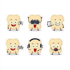 Naklejka premium Slice of bread cartoon character are playing games with various cute emoticons
