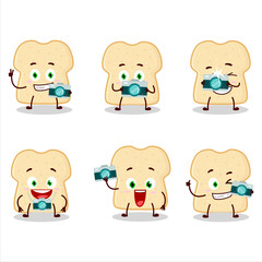 Photographer profession emoticon with slice of bread cartoon character