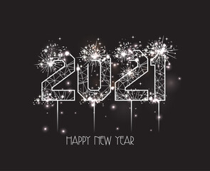 Happy New Years 2021 polygonal line light and fireworks Background