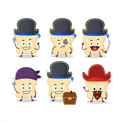 Cartoon character of slice of bread with various pirates emoticons