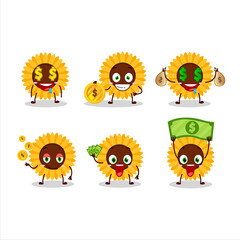 Sunflower cartoon character with cute emoticon bring money