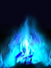 The background of blue fire in the night