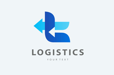 Logistics logo design, silhouette letter L and arrow