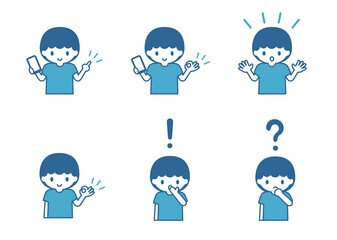 スマートフォンを操作する男の子のイラストセット