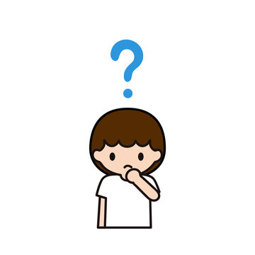 Illustration of a boy in doubt with question mark