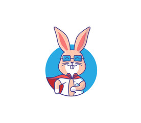 The logo of a bunny-doctor. Cartoonish rabbit is a super hero