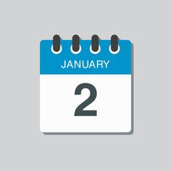 Icon day date 2 January, template calendar page