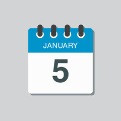 Icon day date 5 January, template calendar page