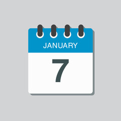 Icon day date 7 January, template calendar page