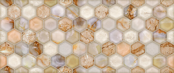 abstract wall or floor tiles pattern design background, Marble hexagon seamless texture.