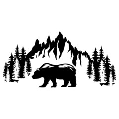 Obraz na płótnie Canvas Mountains and bear icon vector set. hike, travel illustration sign collection. camping symbol.