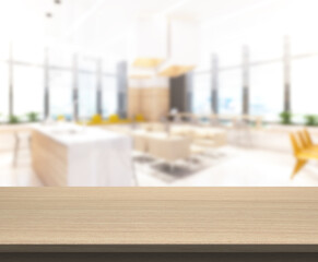 Table Top And Blur Restaurant Of Background