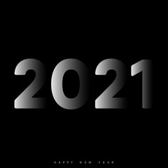 2021 Happy New Year greeting card with white glowing text on black. vector.