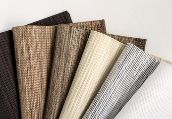 Various natural fabric samples background - selective focus