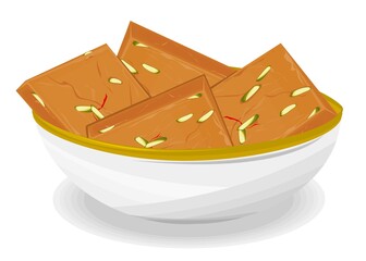 Barfi indian Sweet Dish Food Vector