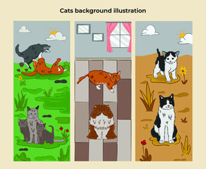 Fototapeta premium set of funny cats cartoon animals