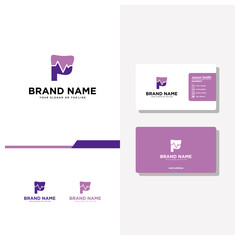 letter P pulse logo design and business card vector