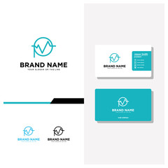 letter P pulse logo design and business card vector
