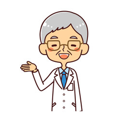医者　ドクター　シニア男性　案内　イラスト