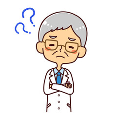 医者　ドクター　シニア男性　疑問　？　イラスト