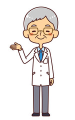 医者　ドクター　シニア男性　案内　説明　イラスト