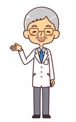 医者　ドクター　シニア男性　案内　説明　イラスト