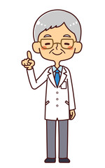 医者　ドクター　シニア男性　指差し　イラスト