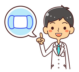 医者　ドクター　若い男性　吹き出し　「マスク」