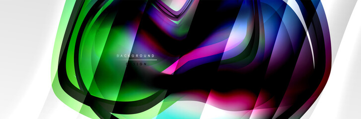 Vector abstract background, flowing liquid style bubble with metallic, color quicksilver chrome texture and color glow effects