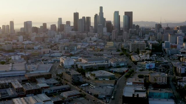 American Economy Concept - Outskirts of Big City of Los Angeles. Aerial Drone Establishing View