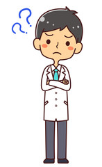 医者　ドクター　若い男性　疑問　？　イラスト