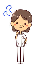 ナース　看護師　ミドル女性　疑問　？　イラスト