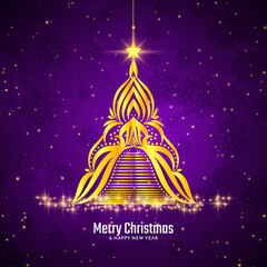 Merry Christmas golden tree design violet background
