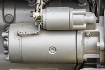 Diesel engine close up, starter detail