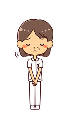 ナース　看護師　ミドル女性　謝罪　イラスト
