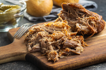 Pulled pork meat.