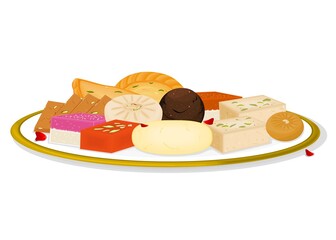 Indian Sweets or Mithai Like Gujiya, Barfi,Laddu, Rasgulla, Sandesh, Halwa and kaju katri