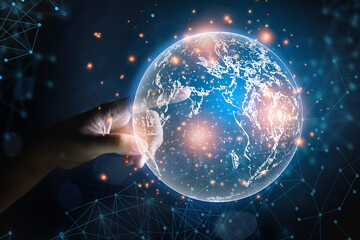 The concept of building a business network Businessmen experience a global network and global online trading development system exchange.
