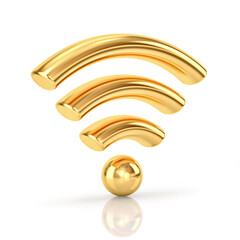 Goldenl WiFi wireless symbol  isolated on white. Clipping path included