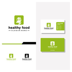 Healthy food logo design and business card vector